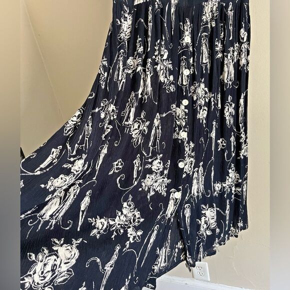 BILA vintage 90s Victorian inspired printed crinkle black button midi maxi dress - Picture 5 of 11